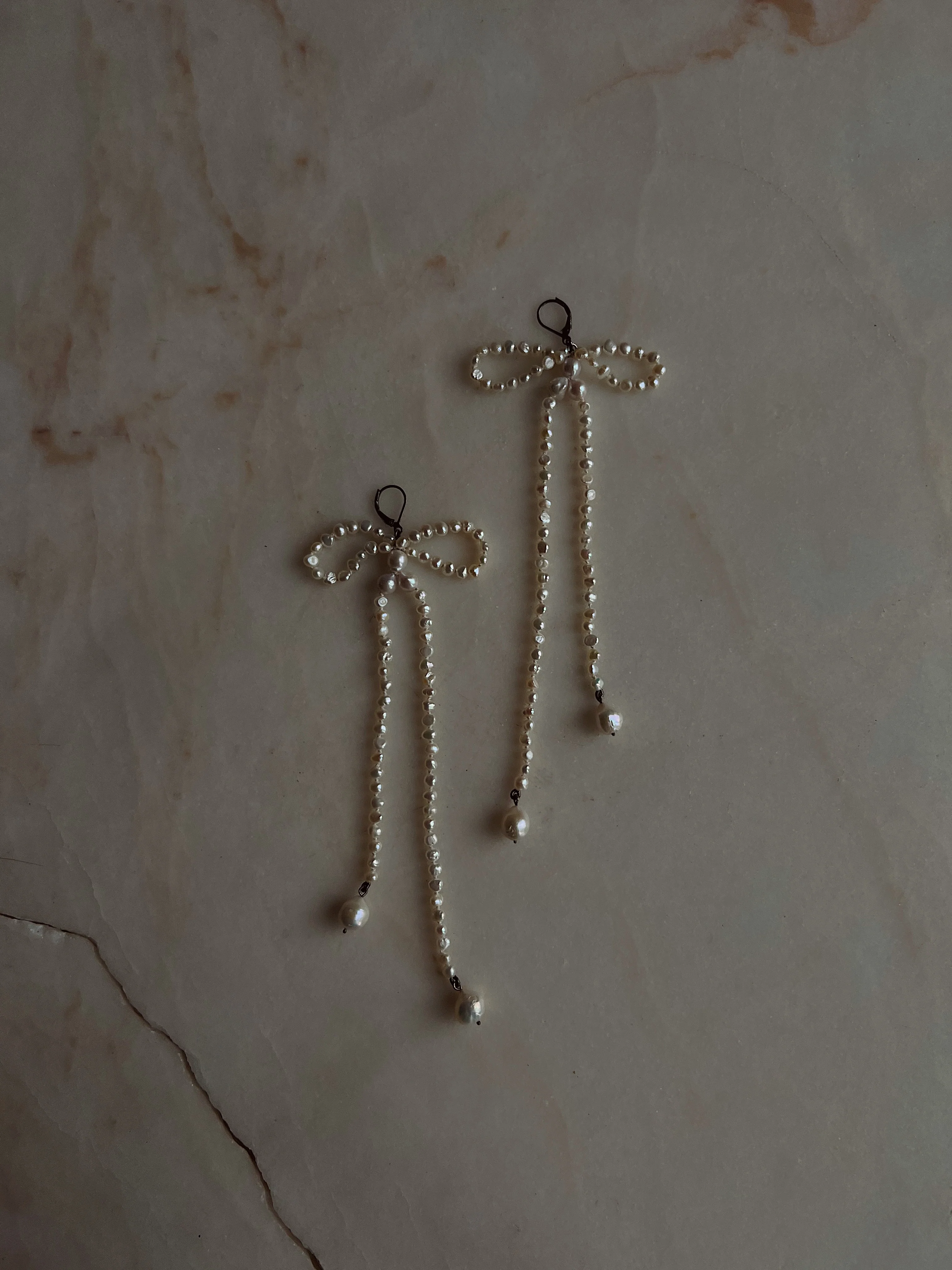 Ribbon Bows //  Freshwater Pearl Earrings