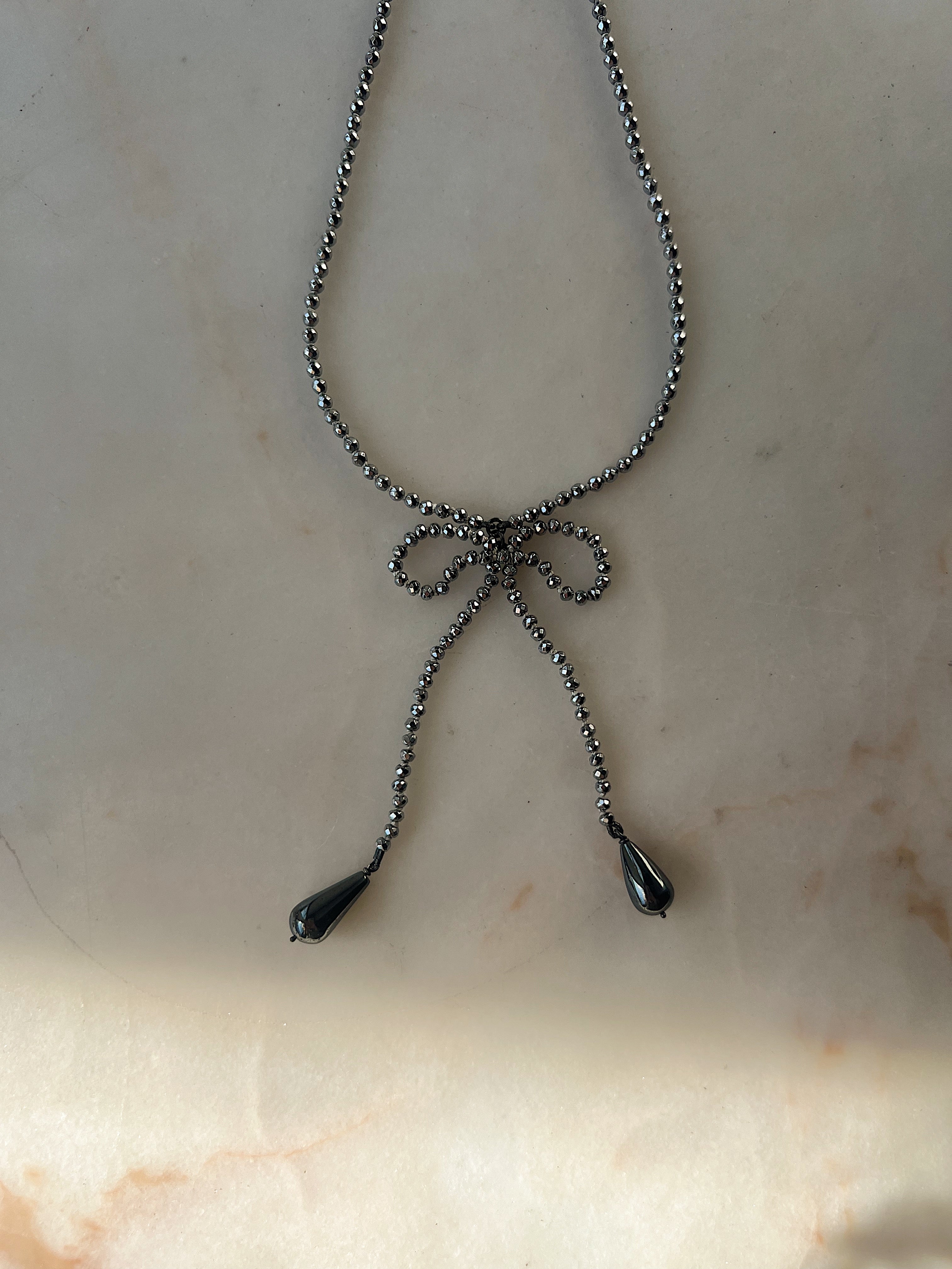 Ribbon Bows III // Hematite Necklace