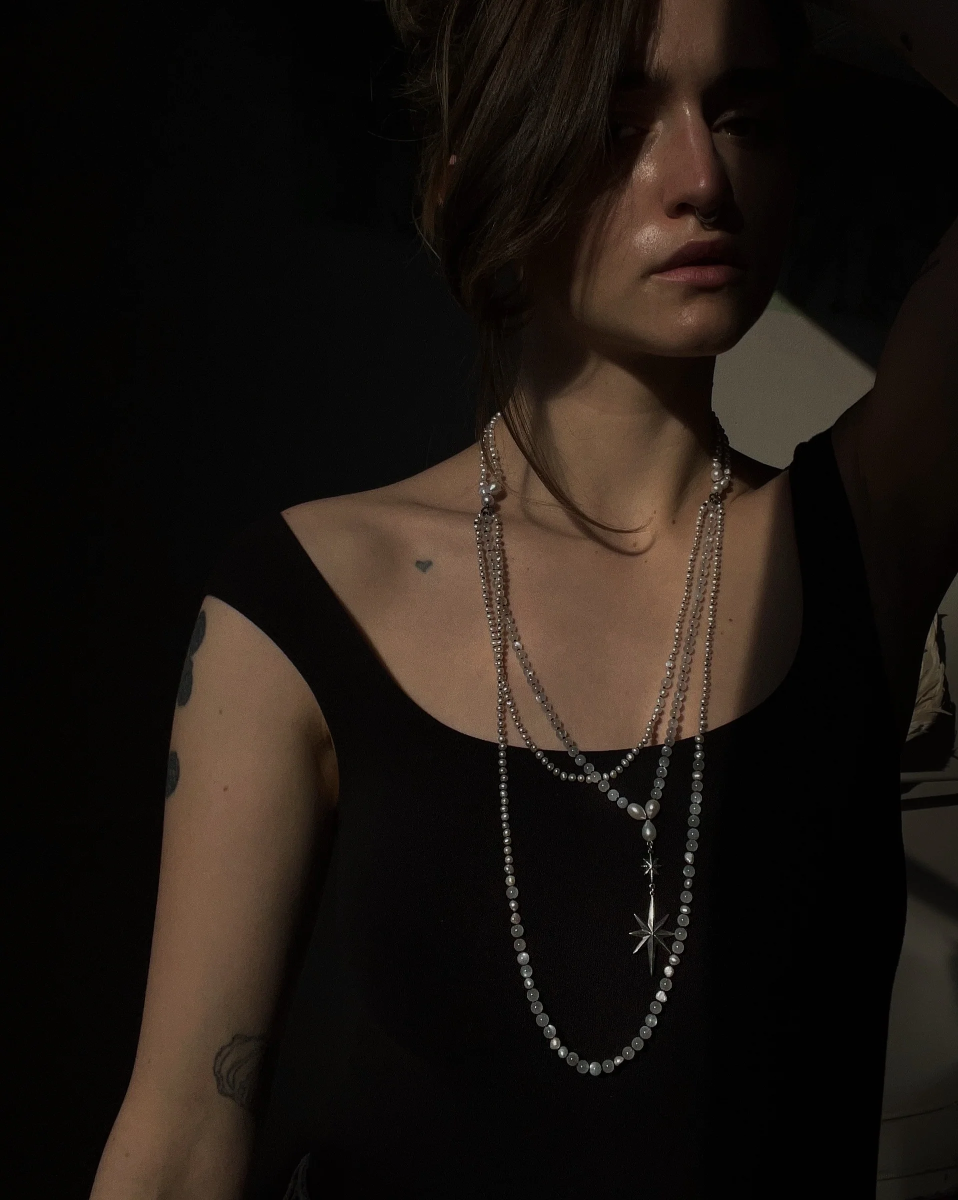 The Stars Aligned // White Moonstone And Pearl Necklace - Image 3
