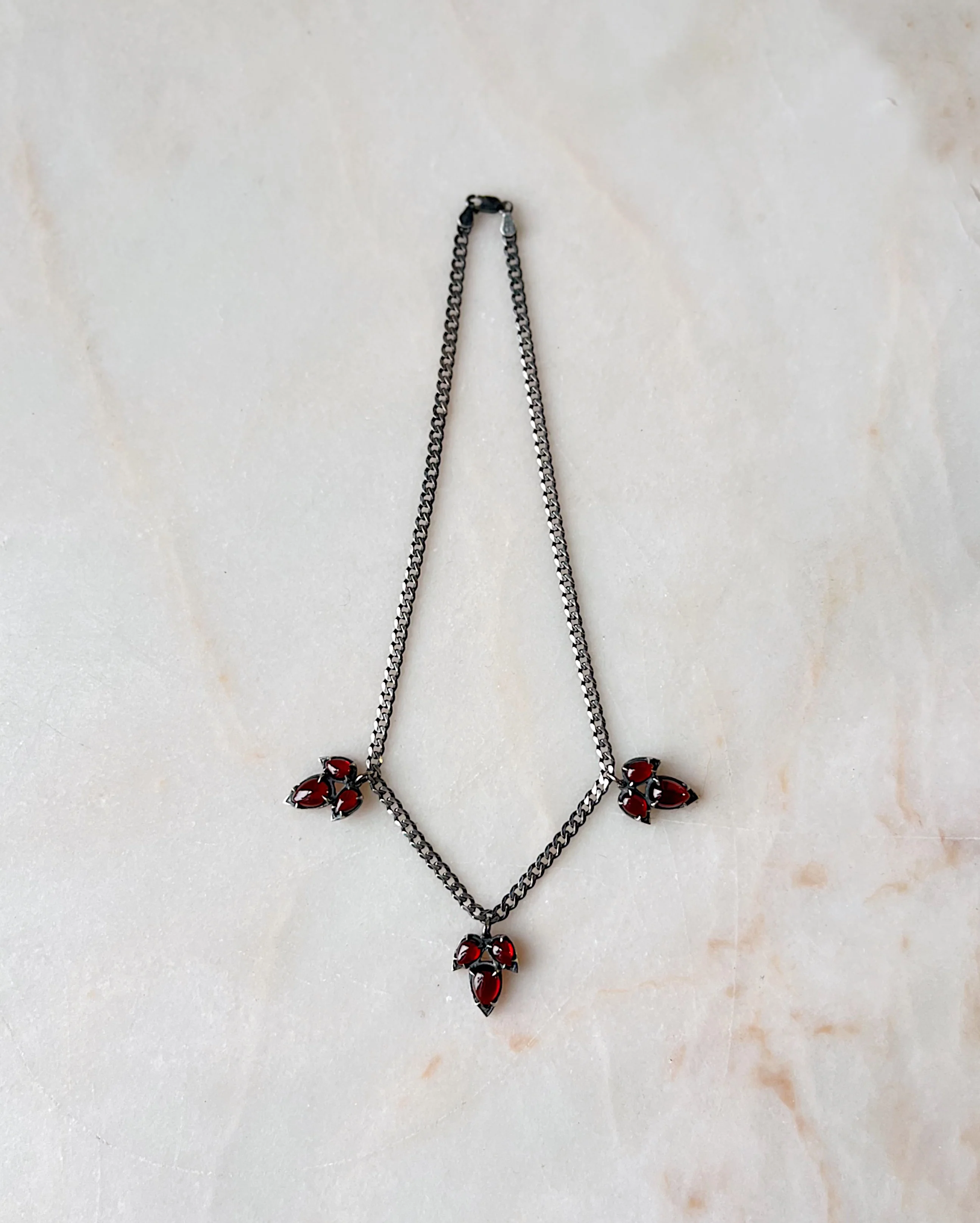 Triple Thorn // Gemstone Charm Necklace Heavy Curb Chain - Image 2