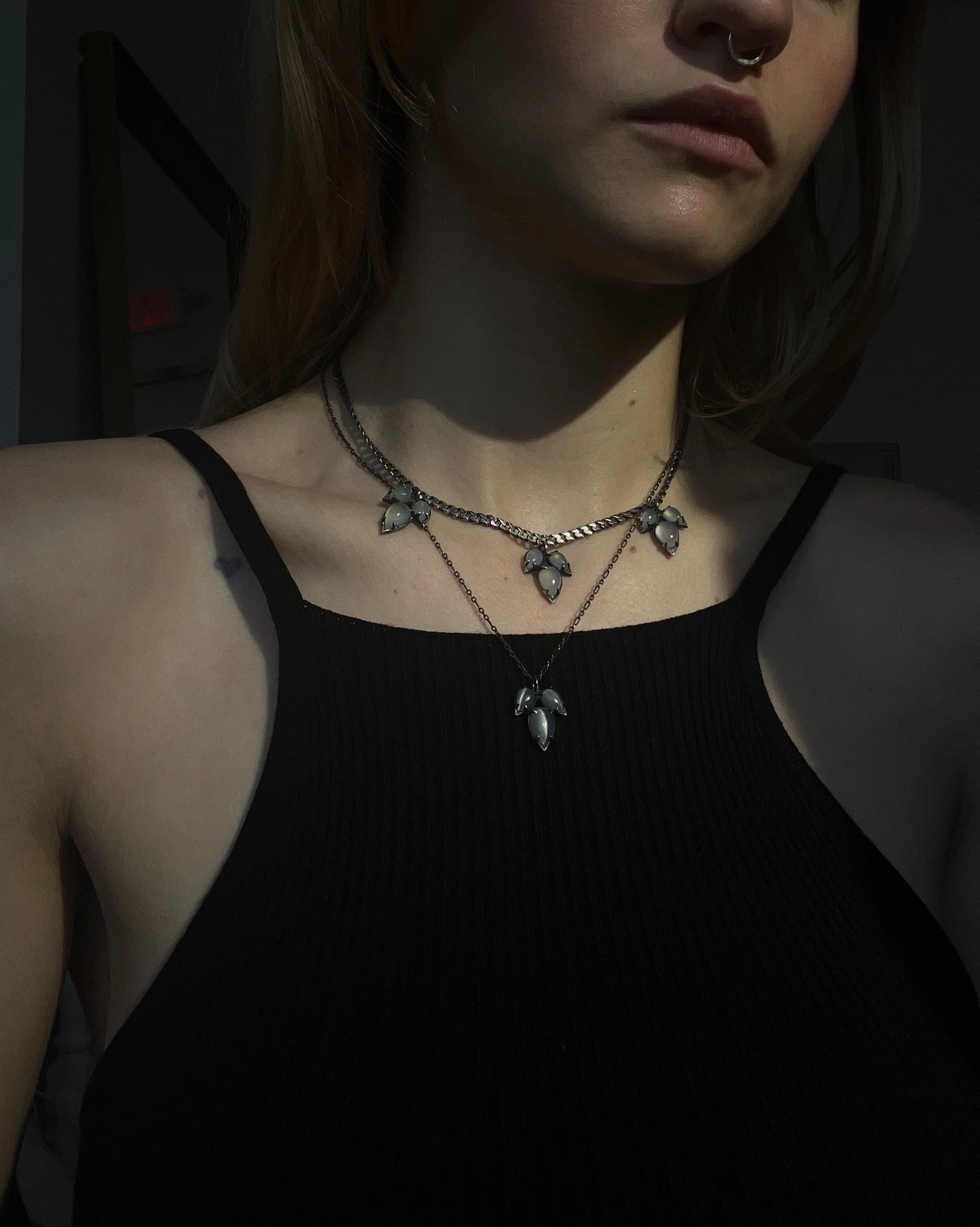 Triple Thorn // Gemstone Charm Necklace Heavy Curb Chain - Image 4